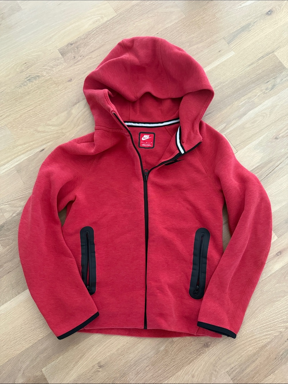 Nike Kids Red Tech Fleece Hooded Zip-Up Puffer Jacket